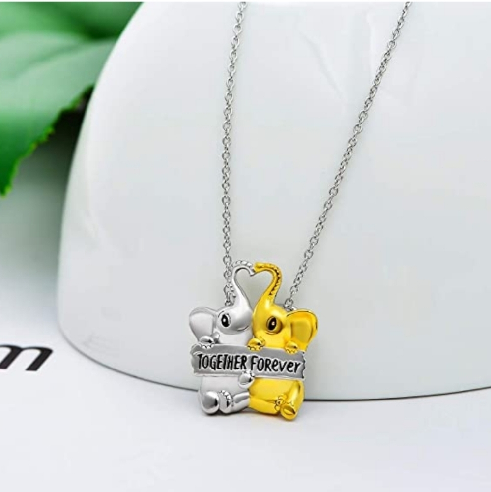 925 Silver Lucky Double Elephant Necklace gift